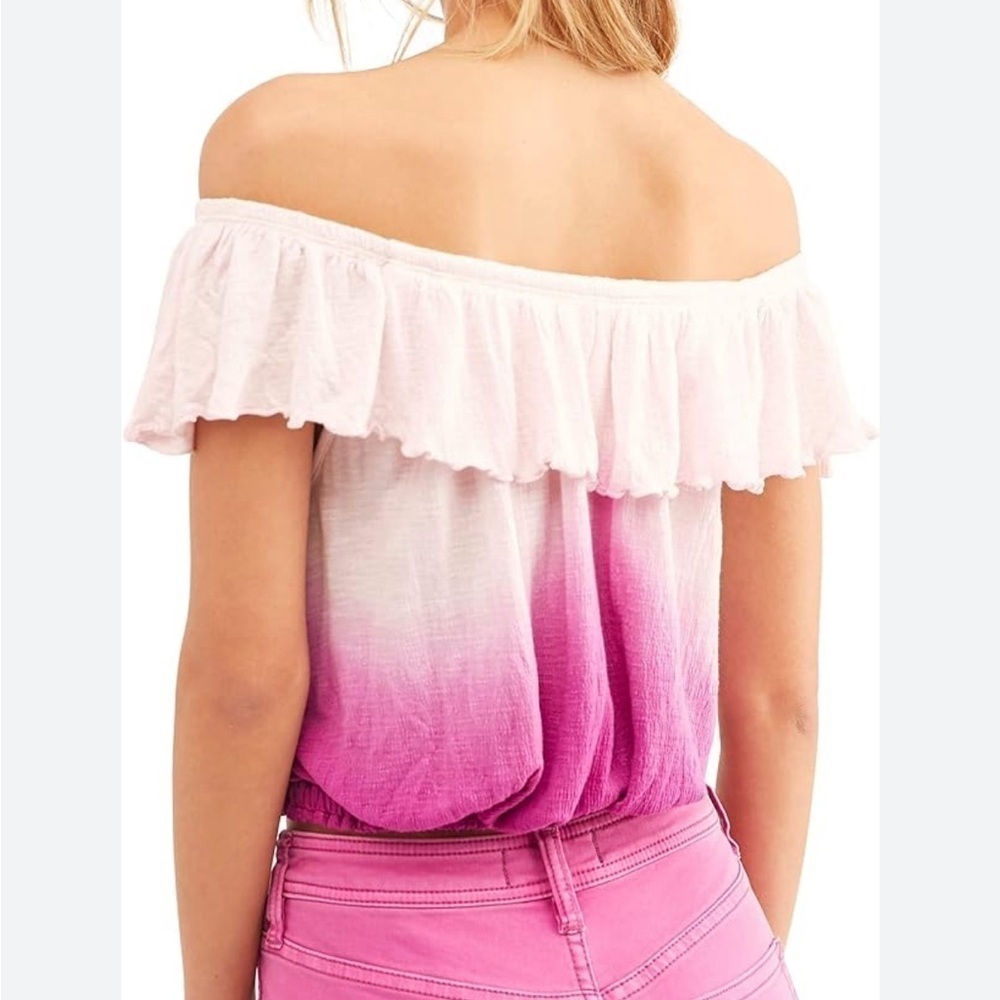 Free People Cora Lee Ombre Tie Dye Top Ruffle Trim Fuschia Pink SIze Medium Boho